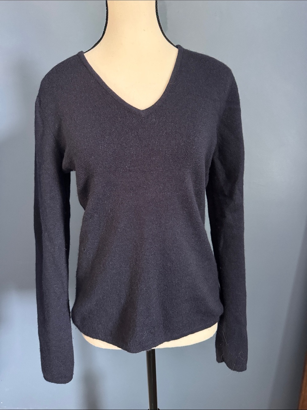 Classic V-Neck Long Sleeve Sweater - Navy